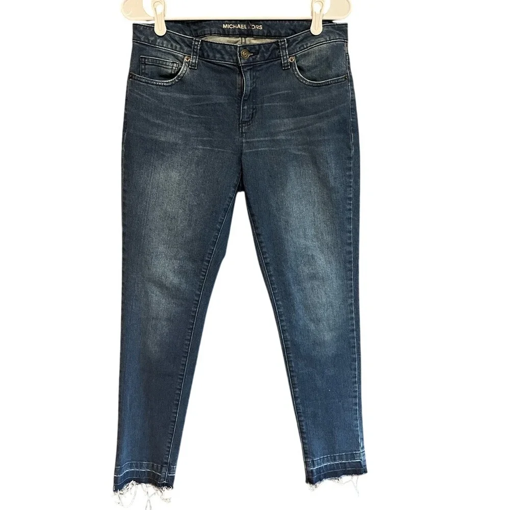 Michael Kors‎ Izzy Skinny Jeans Medium Wash Raw Hem Blue Denim Size 6